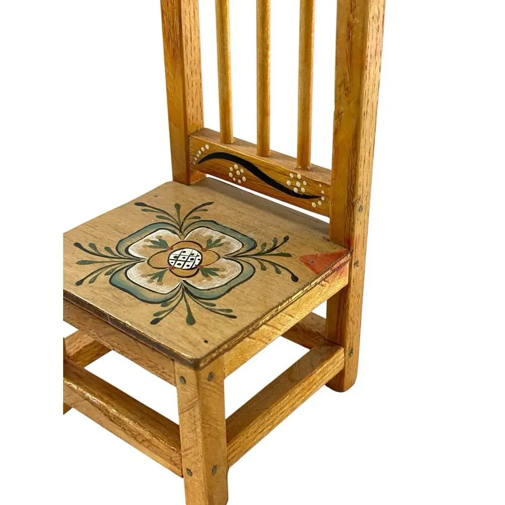 Vintage Handmade Hand Painted Folk Art Miniature Doll Table & 4 Chairs Wood Set
